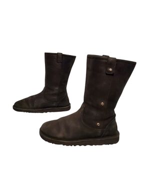 Ugg Black Leather Calf-High Winter Boots Women's Size 7